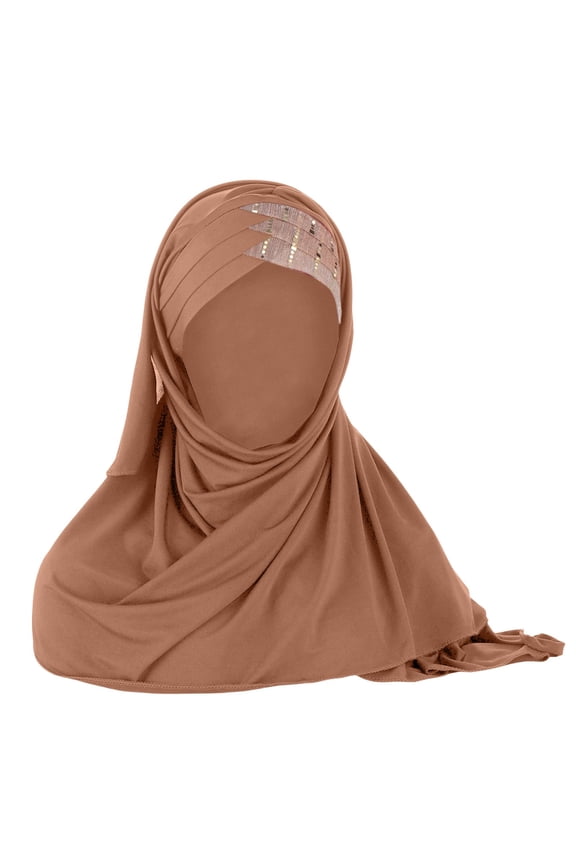 Hijab Scarf for Women 2025 Trendy Women Glitter Sequin Hijab Muslim Head Wrap Scarf Long Turban Headband Hair Cap Shawl Coffee One Size