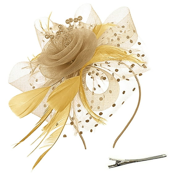 Pxiakgy Hot Sale!! Fascinators Party Hat for Women - Kentucky Church Derby Hats Flower Mesh Feather Headband for Ladies Girls Tea Bridal Wedding Mesh Flower Headband Hair Clip Rose Gold One Size
