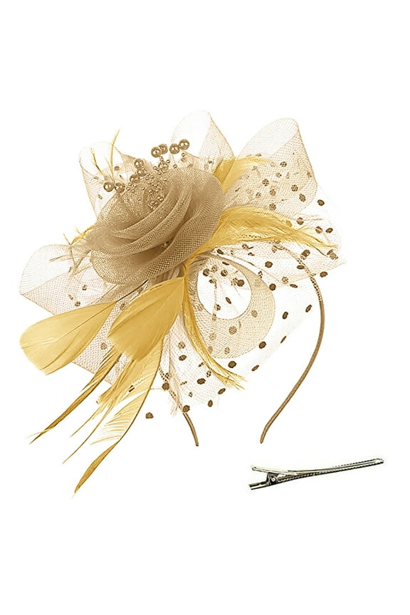 Hot Sale!! Fascinators Party Hat for Women - Kentucky Church Derby Hats Flower Mesh Feather Headband for Ladies Girls Tea Bridal Wedding Mesh Flower Headband Hair Clip Rose Gold One Size