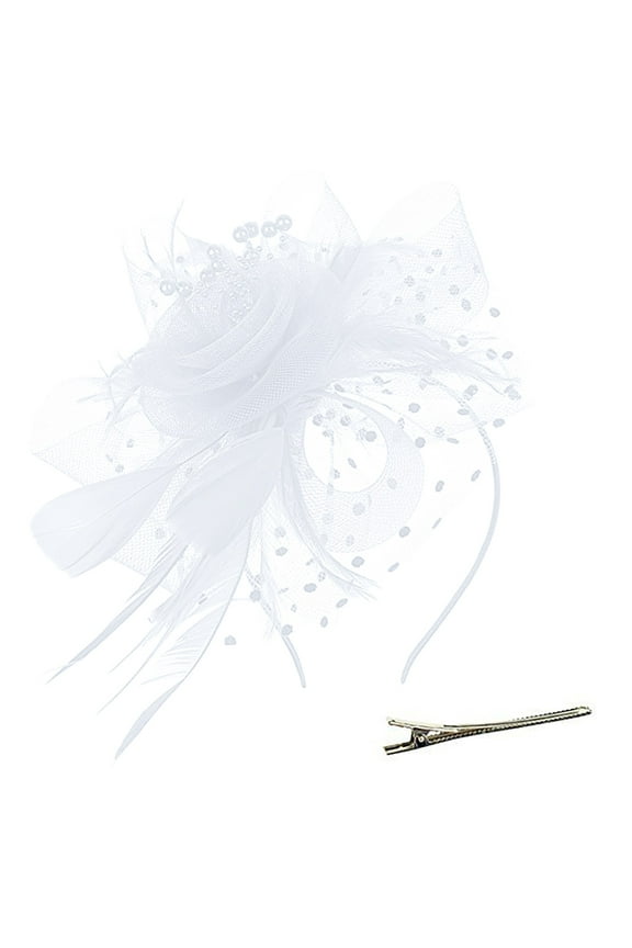 Hot Sale!! Fascinators Party Hat for Women - Kentucky Church Derby Hats Flower Mesh Feather Headband for Ladies Girls Tea Bridal Wedding Mesh Flower Headband Hair Clip White One Size