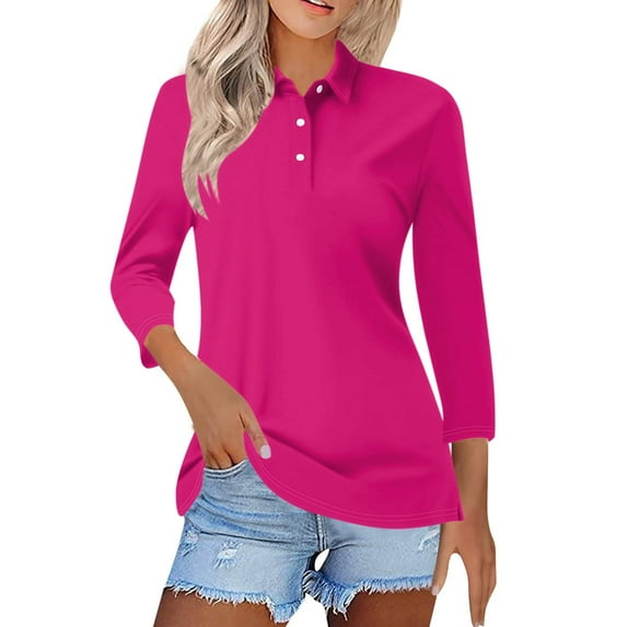 Pxiakgy Hot Sale!! Women's Polo Shirts 3/4 Sleeve 3-Button Cotton Cool Shirts Casual Business Collared Shirts Tops Summer Striped Print Tops Collared Down T Shirts Breathable Trendy Tunic Tops Xxl