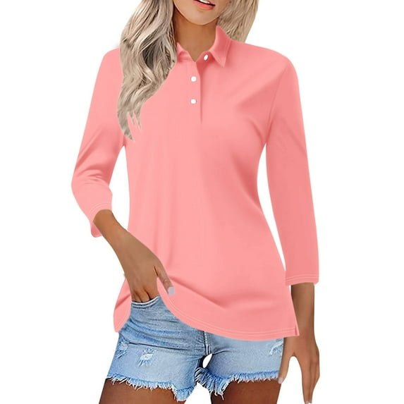Pxiakgy Hot Sale!! Women's Polo Shirts 3/4 Sleeve 3-Button Cotton Cool Shirts Casual Business Collared Shirts Tops Summer Striped Print Tops Collared Down T Shirts Breathable Trendy Tunic Tops L