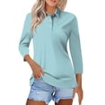 thumbnail image 1 of Pxiakgy Hot Sale!! Women's Polo Shirts 3/4 Sleeve 3-Button Cotton Cool Shirts Casual Business Collared Shirts Tops Summer Striped Print Tops Collared Down T Shirts Breathable Trendy Tunic Tops Xl, 1 of 4