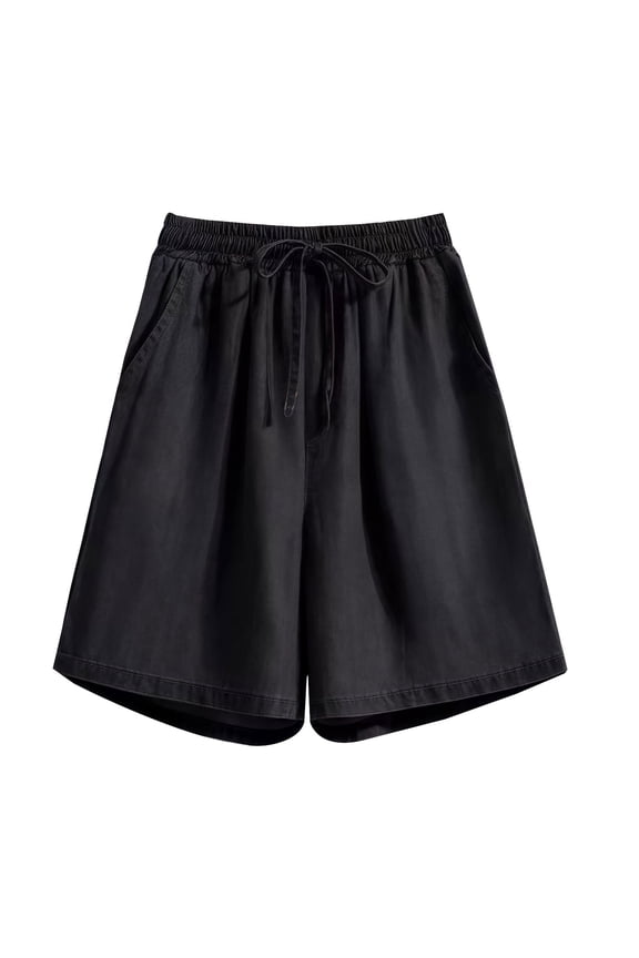 Jean Shorts for Women High Waisted Jean Shorts High Waisted Lightweight Comfy Denim Shorts Casual Drawstring Elastic Waist Jean Shorts Casual Summer Hot Shorts Wide Leg Denim Jorts Black L