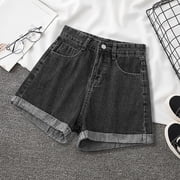 Pxiakgy Jean Shorts for Women Trendy High Waisted Mid Thigh Fold Hem Cutoff Casual Summer Stretchy Denim Shorts Jorts Jean Shorts Inseam Casual Summer Hot Shorts Women Mid Waist Hip Wrap Stretch Shor