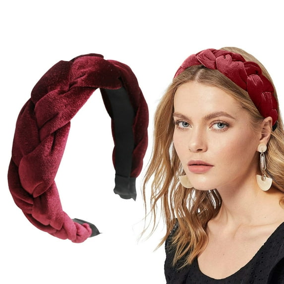 Pxiakgy Knotted Headbands for Women Wide Turban Headband Yoga Exercise Ribbing Hair Hoop Hair Bands Accessories Velvet Headband Women's Wide Padded Headband for Women and Girls Wine One Size