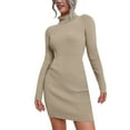 thumbnail image 1 of Pxiakgy Ladies Autumn Winter Turtleneck Knitted Sweater Dress Long Sleeve Stretch Dress Khaki + XL, 1 of 4