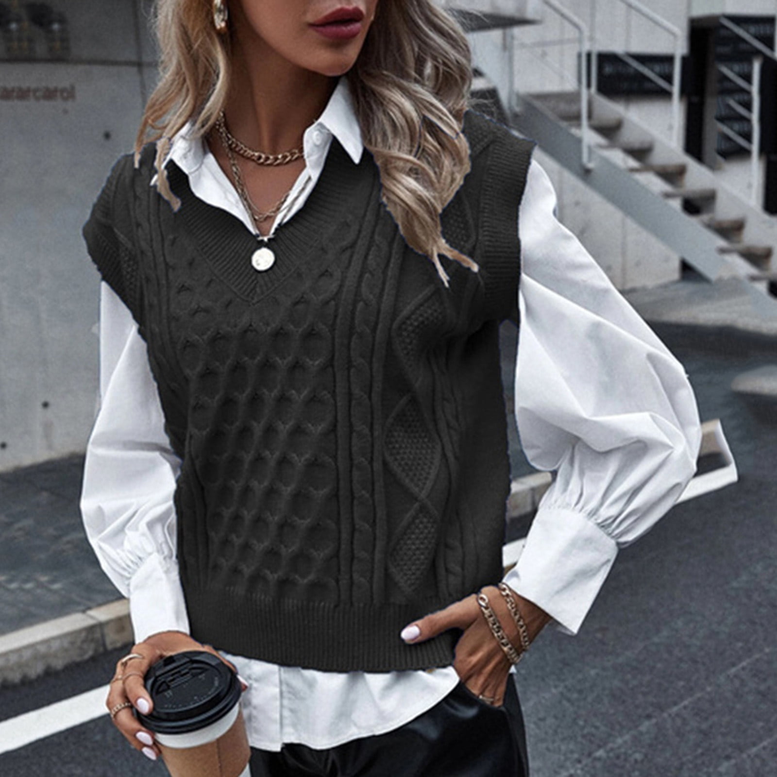 Pxiakgy Ladies College Style Knitted Sweater Vest Sleeveless