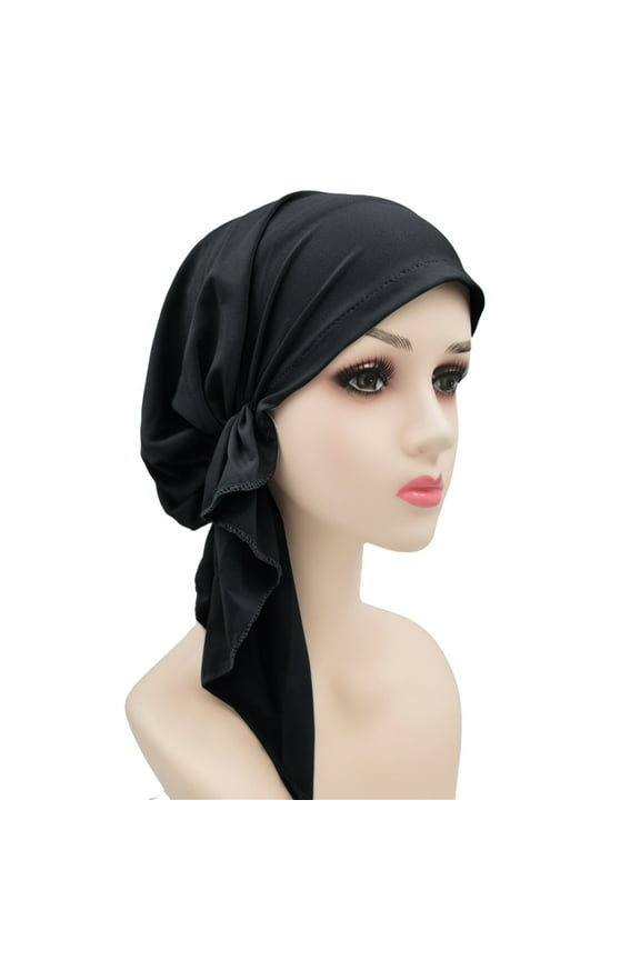 Large Satin Head Scarf for Women Silk Hair Scarf Solid Color Hair Bandana for Night Hair Wrap Sleeping Head Hat Cap Ethnic Pre Tied Braid Cover Wrap Turban Headwear Hat Black One Size