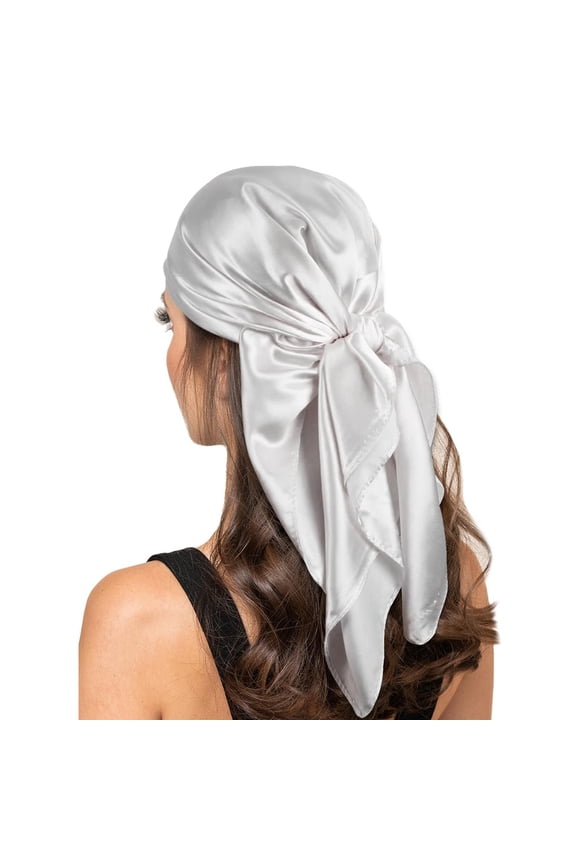 Large Square Satin Head Scarf - Silk Hair Scarf Square Hair Bandanas Large Scarf Sleeping Head Wraps for Women Solid Satin Square Head Scarf Lightweight Neck Scarves Hair Neckerchief Grey