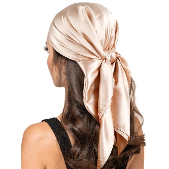Pxiakgy Large Square Satin Head Scarf - Silk Hair Scarf Square Hair Bandanas Large Scarf Sleeping Head Wraps for Women Solid Satin Square Head Scarf Lightweight Neck Scarves Hair Neckerchief Beige