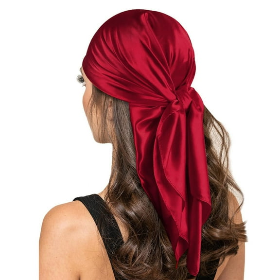 Pxiakgy Large Square Satin Head Scarf - Silk Hair Scarf Square Hair Bandanas Large Scarf Sleeping Head Wraps for Women Solid Satin Square Head Scarf Lightweight Neck Scarves Hair Neckerchief Wine