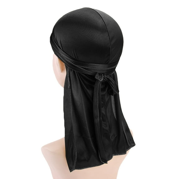 Pxiakgy Large Square Satin Head Scarf, Silk Shiny Solid Color Scarves, Sleeping Wraps for Women Hair Bandana Foldable Long Stretchy Tail and Wide Straps Loss Caps Hat Black
