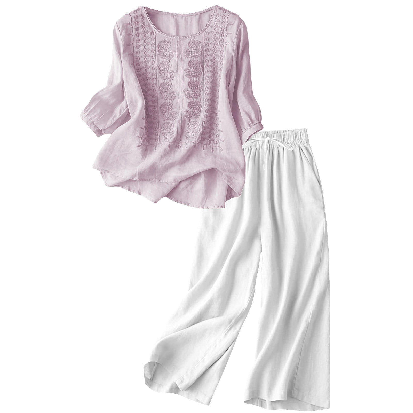 Tie-Front Linen & Cotton Pants Set