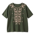 thumbnail image 1 of Pxiakgy Linen Shirts for Women Cotton Linen Tops Loose Tunics Top Solid Color Shirts Summer Tops for Women Elbow Sleeve Retro Embroidered 3/4 Sleeve Boho Tops 3/4 Length Sleeve Womens Tops L, 1 of 5