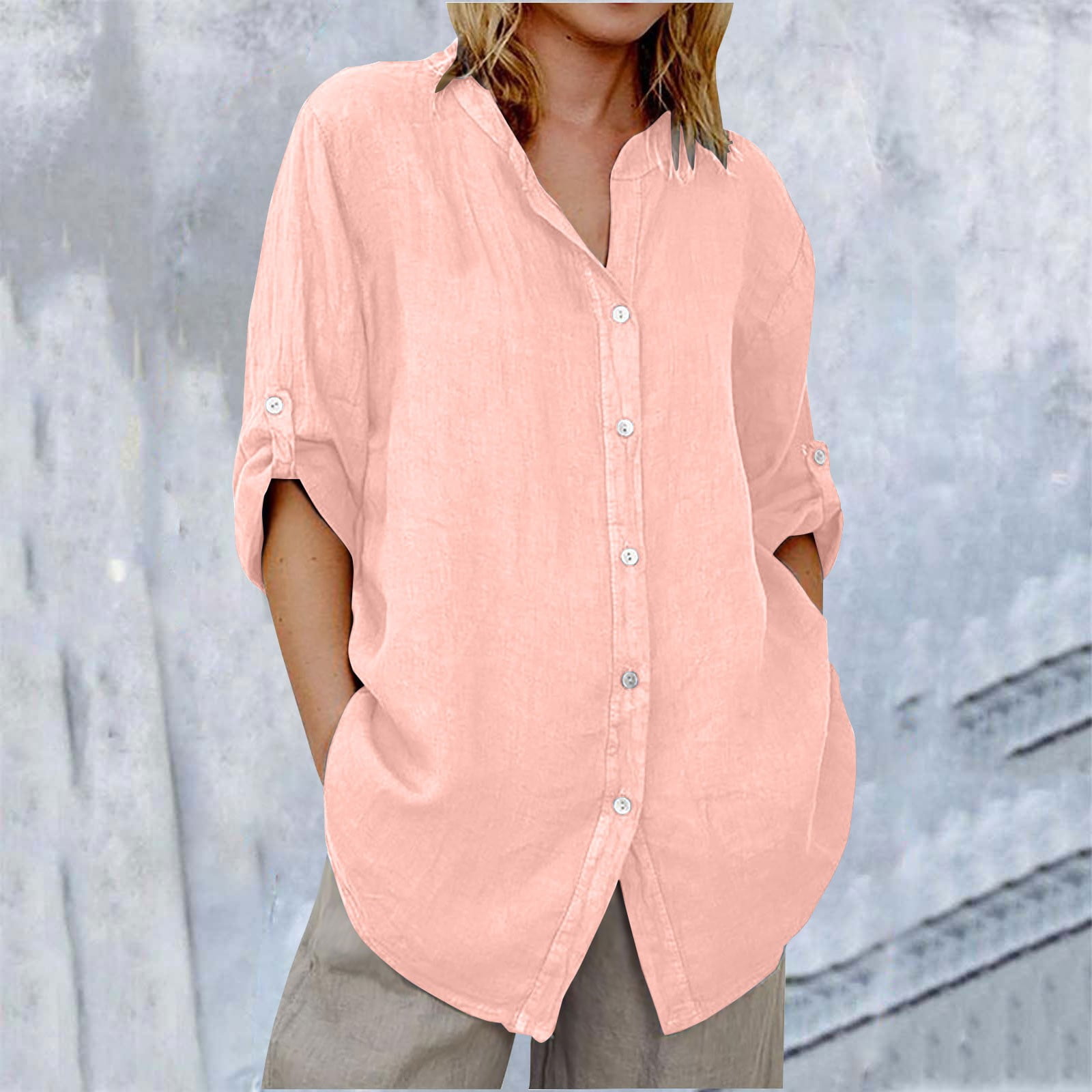 Pxiakgy Linen Shirts for Women Linen Button Down Shirts Long Sleeve ...