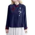 thumbnail image 1 of Pxiakgy Linen Shirts for Women Peasant Tops 3/4 Length Sleeve Shirts Mexican Shirts Relaxed Fit Basic Tee Solid Color Shirts Boho Shirts Retro Embroidered 3/4 Sleeve Boho Tops Soft Floral Top Navy XL, 1 of 5