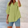 thumbnail image 1 of Pxiakgy Linen Shirts for Women Women's Solid Color Stand Up Collar Cotton Long Sleeved Shirt Blouse Summer Loose Fit Long Sleeve Button Down Shirts for Women Army Green L, 1 of 7