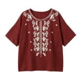 thumbnail image 1 of Pxiakgy Linen Tops for Women Breathable Top Bohemian Tops Cotton Linen Tops Soft Floral Top Peasant Tops Retro Embroidered 3/4 Sleeve Boho Tops Solid Color Shirts Summer Spring Blouses A 3XL, 1 of 5