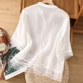 thumbnail image 1 of Pxiakgy Linen Tops for Women Dressy Blouses Summer Tshirts Retro Embroidered 3/4 Sleeve Boho Tops Elbow Sleeve Bohemian Tops Peasant Tops Summer Tops for Women Breathable Top White L, 1 of 4
