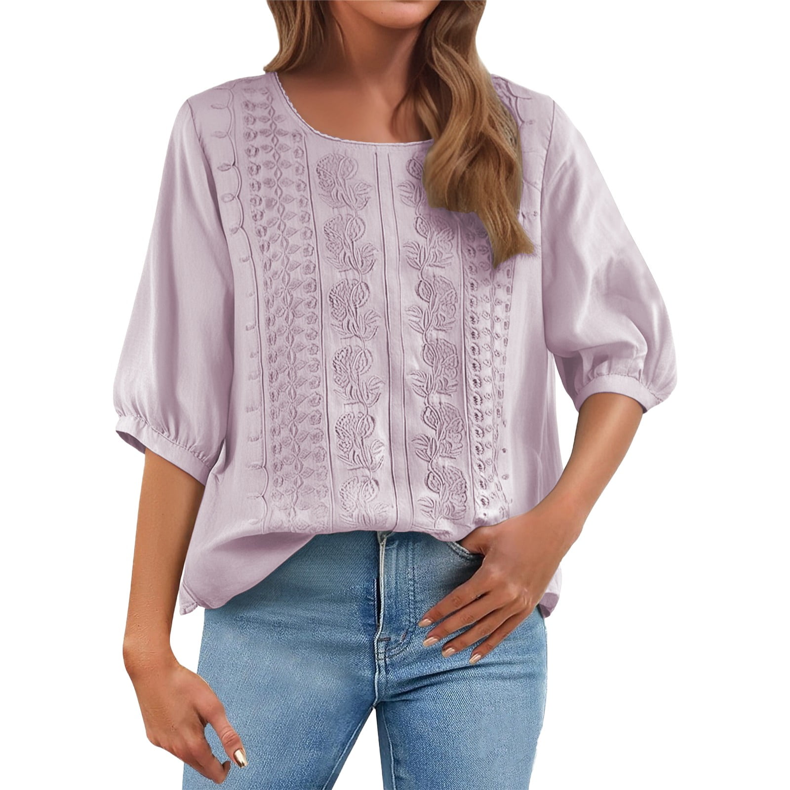Pxiakgy Linen Tops for Women Loose Fit Casual Solid Color Pleated ...