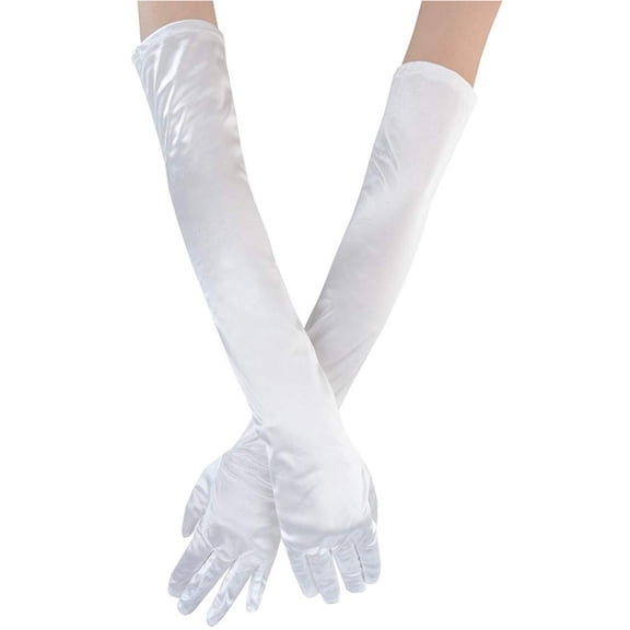 Pxiakgy Long Stain Gloves Wedding Glove Tea Party Opera Elbow Length Glove for Women and Girls Gloves Wedding Performance Long Women Dress Evening Adult Gloves Gloves White One Size