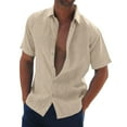 thumbnail image 1 of Pxiakgy Male Casual Solid Shirt Short Sleeve Turn Down Collar Shirt Button Formal Shirt Khaki XL, 1 of 5