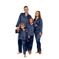 thumbnail image 1 of Pxiakgy Matching Family Christmas Pajamas Set, Silk Satin Long Sleeve Button Down Comfy Loungewear for Couples, Men, Women, Kids Christmas Satin Pajamas for Family 2 Piece Navy1 Kid Size:140, 1 of 8