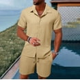 thumbnail image 1 of Pxiakgy Men'S Summer Breathable Two Piece Wrinkled Shirt Shorts Set Men'S Textured Beach Suit Beige + L, 1 of 5
