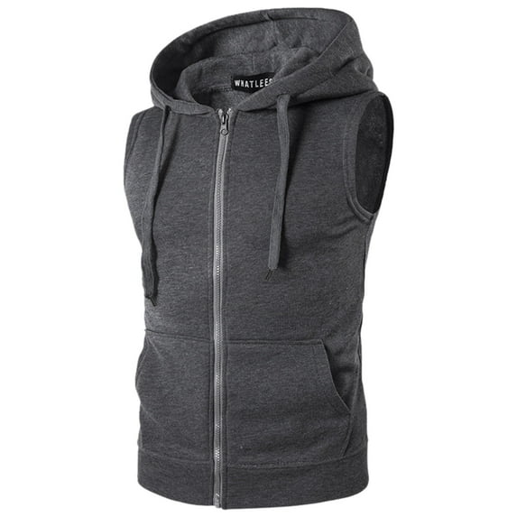 Pxiakgy Men Spring Summer Vest Shirt Casual Sports Solid Color Top Sleeveless Zipper Hoodie Loose Pocket Blouse Top Dark Grey XXL