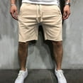 thumbnail image 1 of Pxiakgy Men's Casual Mid Waist Shorts Pant Solid Splice Pocket Drawstring Knee-Length Shorts Casual Loose Fashion Pant Short Khaki + L, 1 of 7