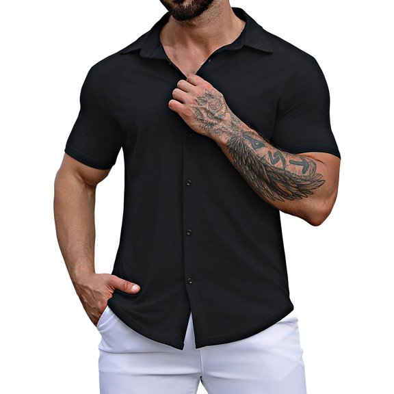 Pxiakgy Men's Casual and Fashionable Solid Color Trendy Slim Fit Collar Button Up Short Sleeved Shirt Mens Shirts Size:s-6xl