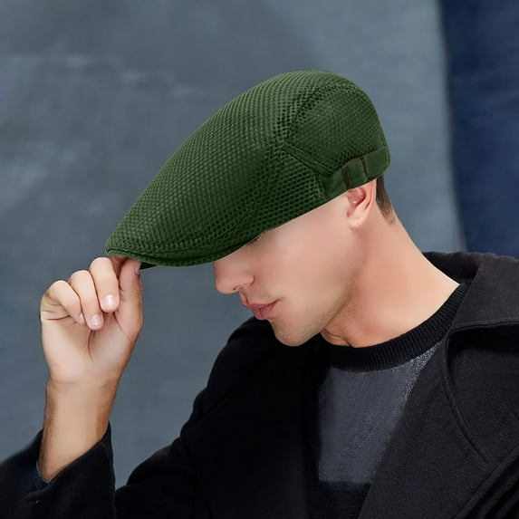 Pxiakgy Men's Cotton Flat Ivy Gatsby Newsboy Driving Hat Irish Cabbie Ivy Driving Hunting Cap Men Breathable Mesh Summer Hat Newsboy Beret Cap Cabbie Flat Cap Green One Size