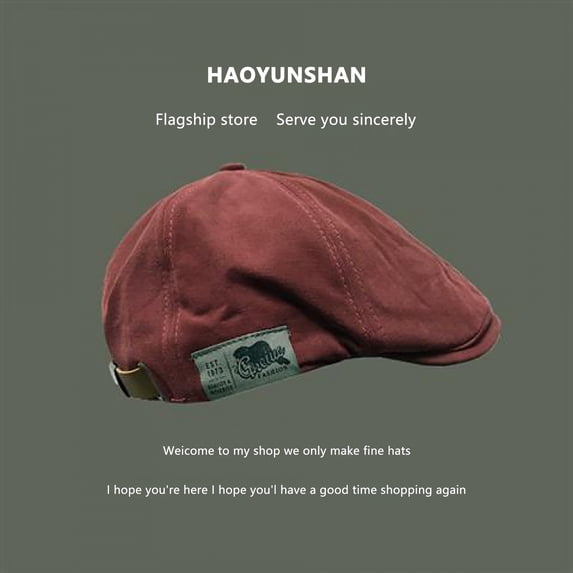 Pxiakgy Men's Cotton Newsboy Flat Cap Ivy Stretch-Fit Driver Hunting Hat Men Summer Beret British Solid Color Adjustable Men Beret Hat Painter Hat Red One Size