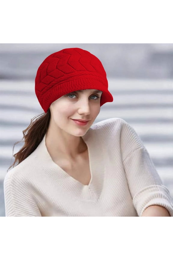 Men's Winter Beanie Head Beanie Hats with Brim and Ear Flaps Knit Beanie Hats with Visor&Ear Flaps Men's Winter Hats with Visor Head Warm Knit Stocking Cap for Outdoor Skiing Red One Size