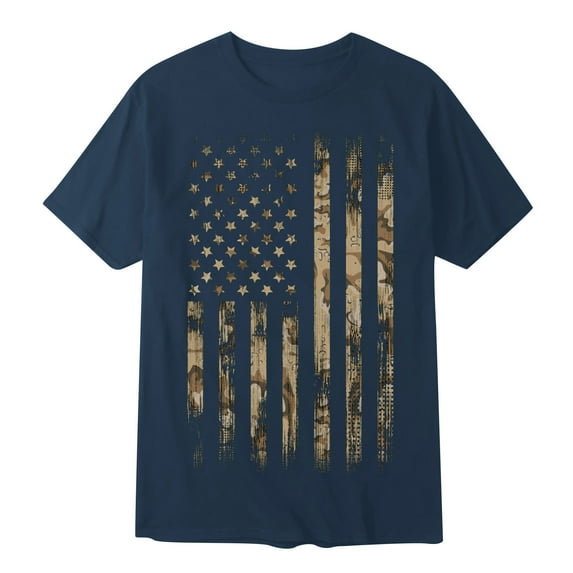 Pxiakgy Mens Independence Day Flag Is Fashionable Casual Soft And Comfortable Small Printed Cotton T Shirt With Rund Neck And Short Sleeves Top Navy + L