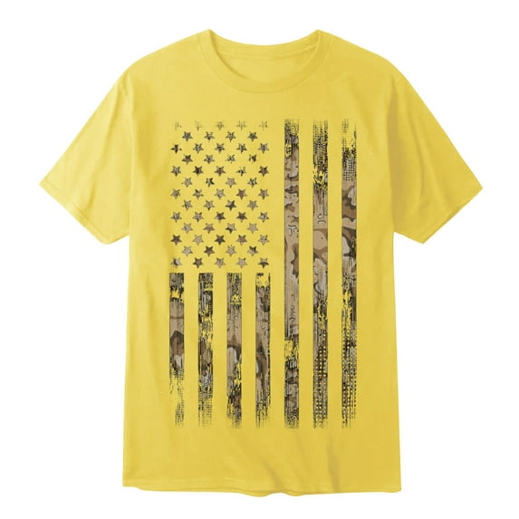 Pxiakgy Mens Independence Day Flag Is Fashionable Casual Soft And Comfortable Small Printed Cotton T Shirt With Rund Neck And Short Sleeves Top Yellow + XL