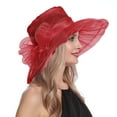 thumbnail image 1 of Pxiakgy Organza Church Fascinator Wedding Tea Party Derby Hats for Women Flower Wide Brim Sun Hat Women's Mesh Hat Holiday Brim Top Hat Red One Size, 1 of 5