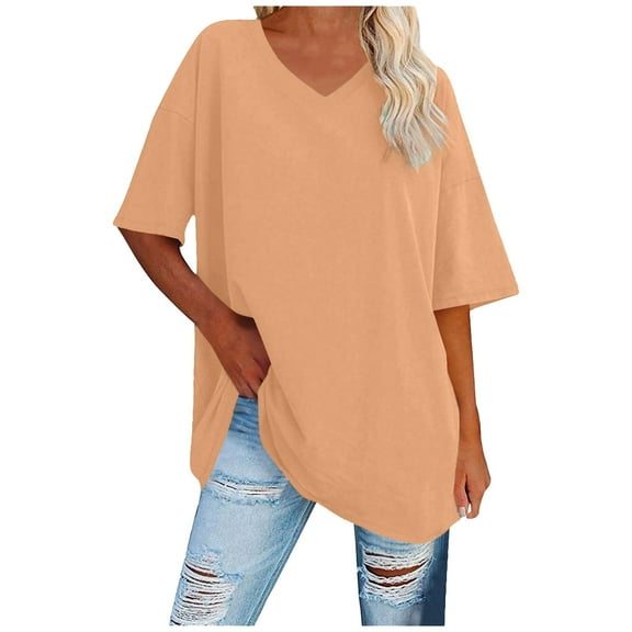 Pxiakgy Oversized Tshirts for Women Short Sleeve Round Neck V Neck Tops Basic Tee Shirts Blouse V Neck Short Sleeve Spring Workout Tops Beach Vacation Summer Casual Basic Loose Tops Orange 3Xl