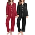 thumbnail image 1 of Pxiakgy Pajamas for Women Set Lady's Autumn Pajamas Long Sleeve Shirt Set Solid Color Casual Small Lapel Cardigan Wear Satin Pajama Set for Women Z-Black1 Xxl, 1 of 5