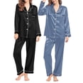 thumbnail image 1 of Pxiakgy Pajamas for Women Set Lady's Autumn Pajamas Long Sleeve Shirt Set Solid Color Casual Small Lapel Cardigan Wear Satin Pajama Set for Women Z-Light Blue Xxl, 1 of 3