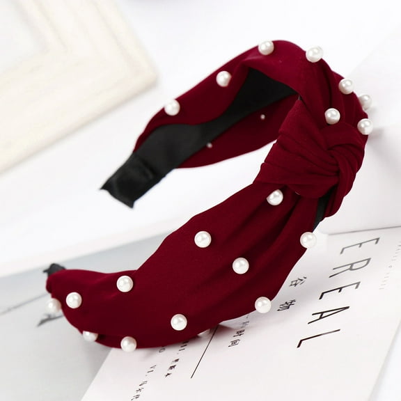 Pxiakgy Pearl Knotted Rhinestone Wide Top Knot Beaded Jeweled Crystal Embellished Headbands for Women's & Girls Hair Accessories Hairband Sweet Headband Fashion Knot Hoop Bow Girls