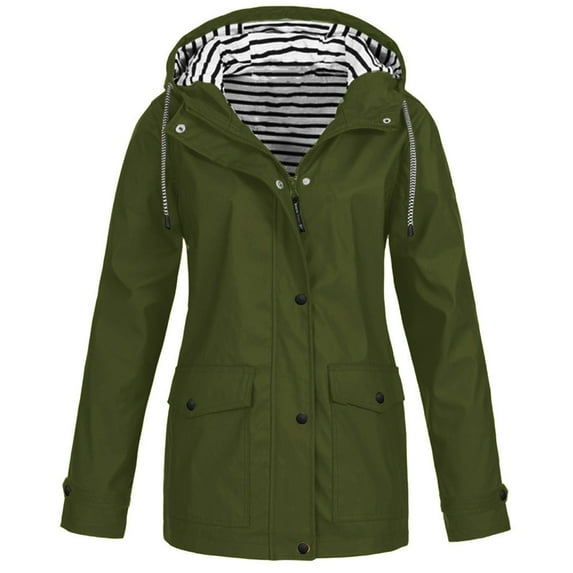 Pxiakgy Rain Jacket Women Solid Outdoor Size Plus Windproof Raincoat Hooded Rain Jacket Women Women's Coat Lightweight Jacket Women Z-Army Green Xl