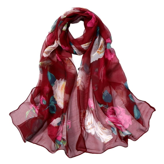 Pxiakgy Scarfs for Women Lightweight Print Floral Pattern Scarf Fashion Scarves Sunscreen Wraps Shawls Scarves Simulation Long Scarf Soft Wrap Shawl Printing Women Silk Fashion Scarf Wine Red One Size