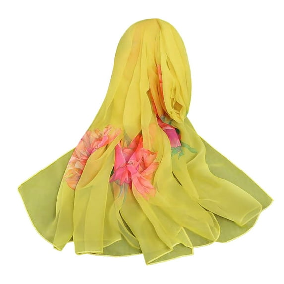 Pxiakgy Scarves for Women Lightweight Summer Floral Print Pattern Scarf for Women Dressy Long Thin Scarf Shawl and Wraps for Weddings Summer Soft Scarf Long Shawl Autumn Scarf Beach Scarf Yellow