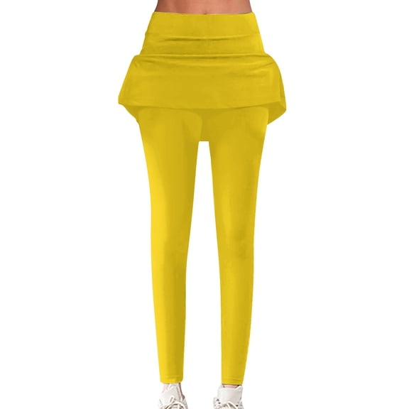Pxiakgy Skirted Legging for Women Womens Leggings with A Line Skirt High Waisted Full Length Yoga Pants for Workout Athletic Yoga Legging with Skirts Women Tennis Leggings Clothes Yellow Xxl