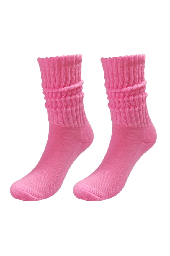 Slouch Socks for Women, Soft Extra Long Scrunch Knee High Sock Socks Solid Color Crew Socks Colorful Lightweight Cotton Athletic Socks Hot Pink One Size