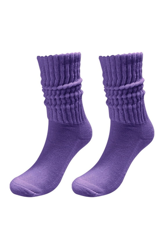 Slouch Socks for Women, Soft Extra Long Scrunch Knee High Sock Socks Solid Color Crew Socks Colorful Lightweight Cotton Athletic Socks Purple One Size