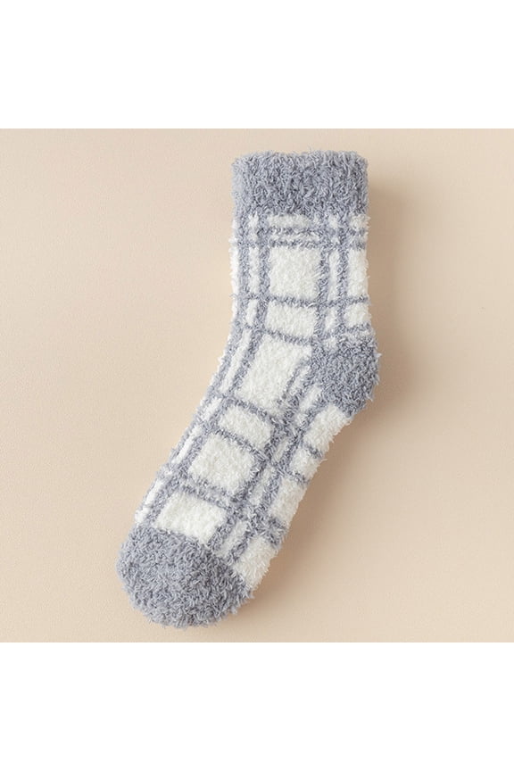 Socks for Women Women Plaid Plush Winter Sleeping Socks House Socks Bed Socks Hut Socks Womens Socks Z-Grey1 One Size