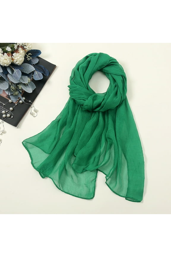 Solid Color Silk Feeling Scarf Fashion Scarves Wrap Long Lightweight Shawls for Women Women Summer Casual Colorful Multicolor Solid Color Chiffon Thin Regular Silk Scarf Scarf Green One Size